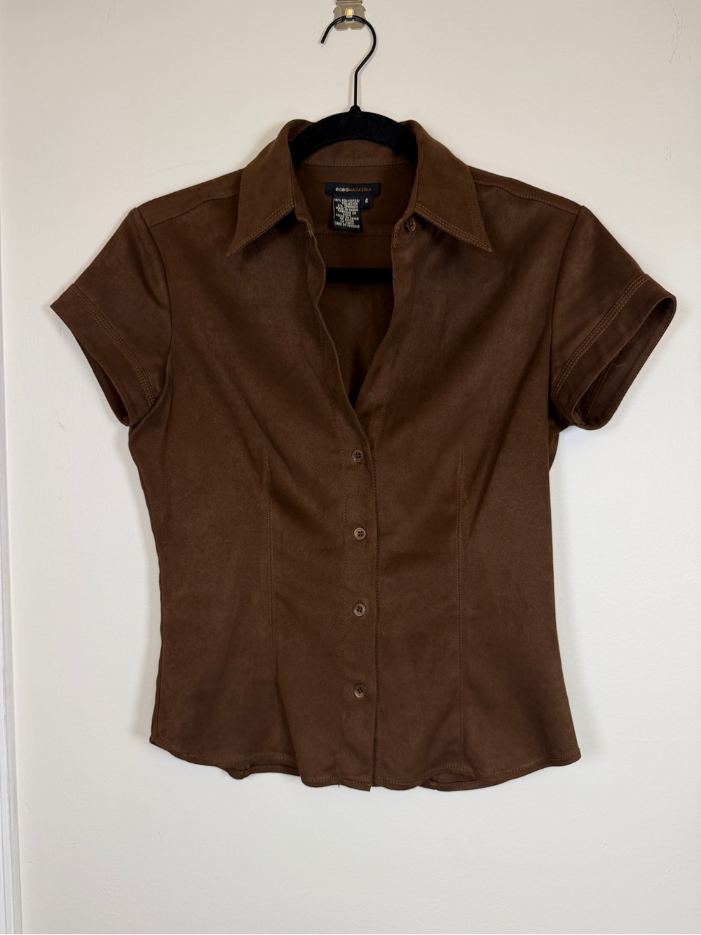 VINTAGE 90s INSANE BCBGMAXAZRIA Brown Faux Suede 2-Piece Skirt Set 6 Small Y2K - Picture 7 of 13